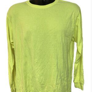 Fruit Of the Loom Platinum medium Highlighter Yellow Long Sleeve Crew Neck Tee